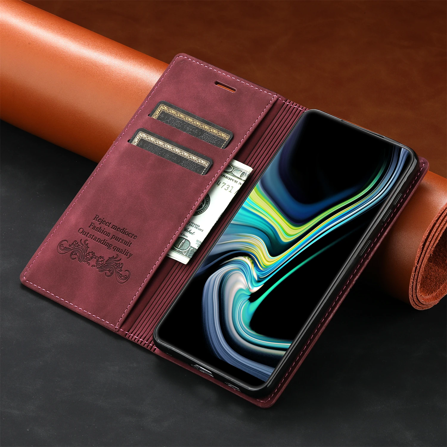 Leather Phone Case Flip Wallet Case for Samsung Galaxy S24 Ultra S23 FE S22 S21 S20 5G S10 S9 S8 Plus Note 20 10 9