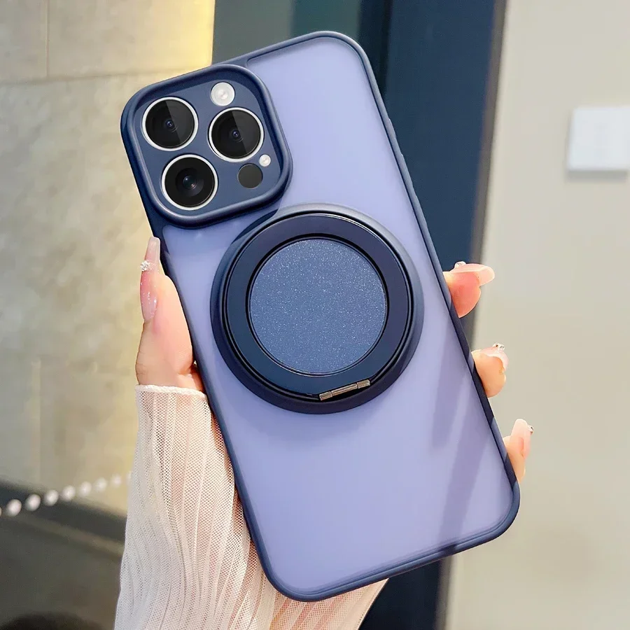 Magnetic Metal Ring Holder with Kickstand for iPhone - Silicone Protective Case