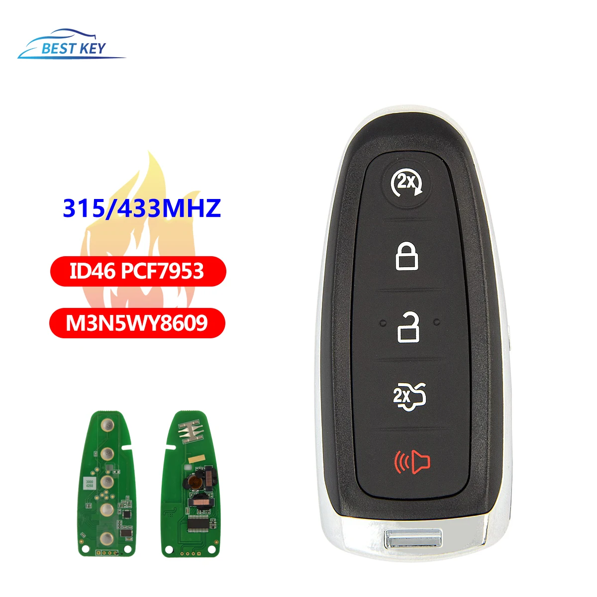 BEST KEY  433MHz PCF7953 BT4T-15K601-CX  ID46 Smart 5 Button Remote Car Key Fob for Ford Edge Escape Explorer Taurus Flex Focus 5 buttons 315 433mhz pcf7953 chip smart remote key for ford focus edge escape explorer taurus flex 2011 2016 bt4t 15k601 jc