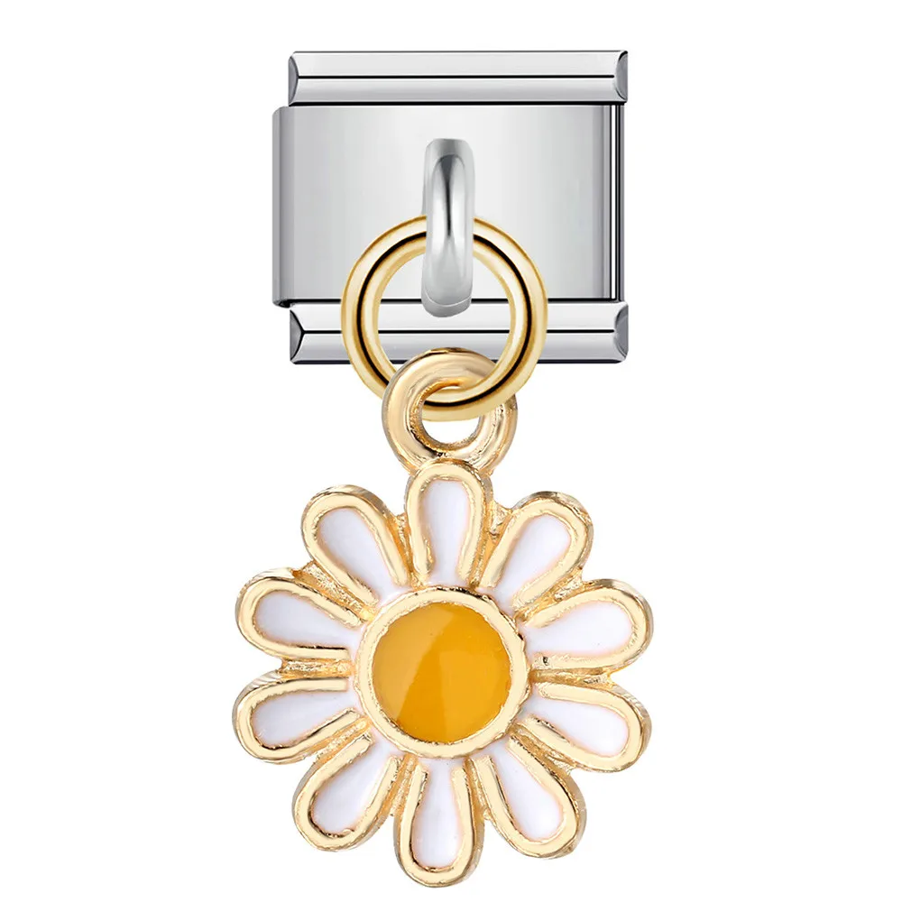 URING Eleganter Gänseblümchen-Rosen-Blume, süßer Y2k-Anhänger, italienische Charms, Links, passend für 9 mm Edelstahl-Armbänder, DIY-Schmuck, Geschenk – Detail 2