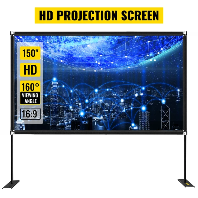VEVOR 80 90 100 135 150 180 Inch Projector Screen W/ Stand 16:9 4K HD Wide Angle W/ Storage Bag Portable Home Cinema for Outdoor