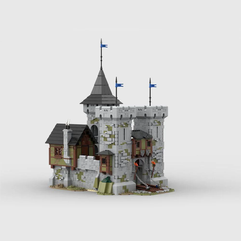 2218Pcs Moc Castle Scena Architettonica Età Media Black Falcon Outpost Model Assembly Buildina Block Tov Regalo Per Bambini