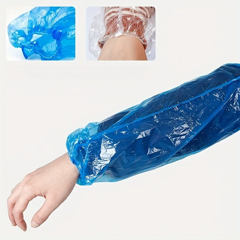 100pcs/pack Waterproof and Oil Proof Disposable PE Plastic Arm Sleeves Elastic Wrist for Kitchen Restaurant waterproof oversleeves compression arm sleeves