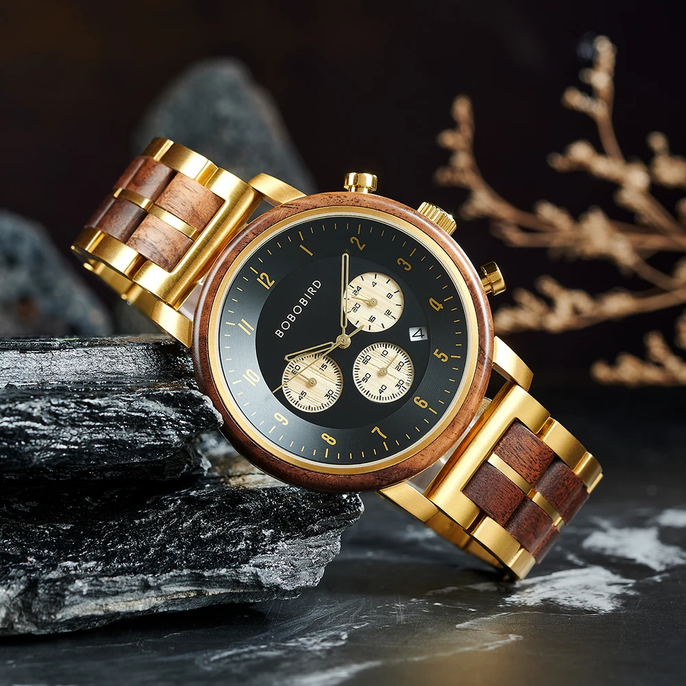 boobooboo腕時計 Amazon.com: BOBO BIRD Men's Bamboo Wooden Watch with Black Cowhide