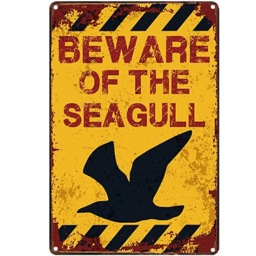 

Retro Design Beware of the Seagull Tin Metal Signs Wall Art | Thick Tinplate Print Poster Wall Decoration