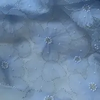 Кружевное полотно вышитой марли синее 120см