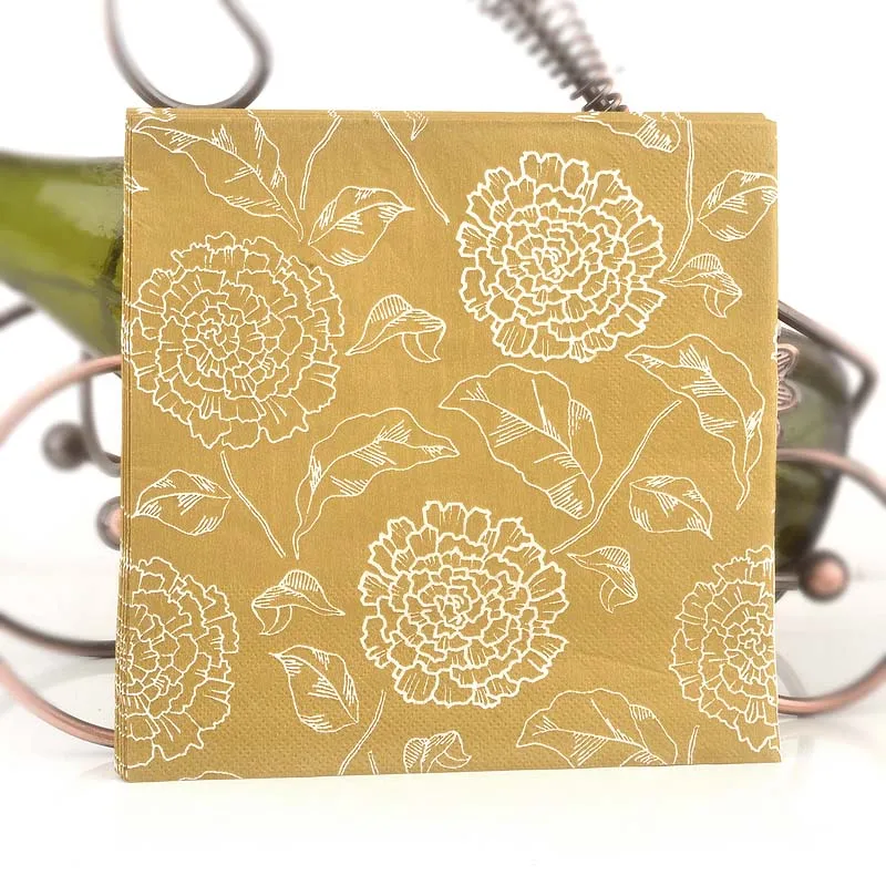 2-Ply 33cm Colourful Napkins Printed Placemat Paper Mouth Cloth Wedding Cup Flower Paper Hotel Banquet Gold 10/20pcs/Pac