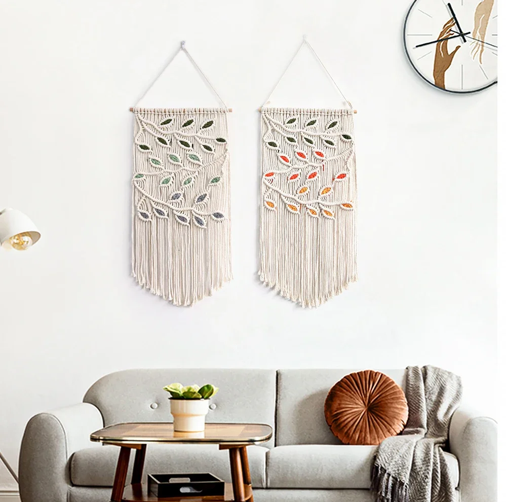 

Tapestry leaves hand-woven tassels background fabric living room bedroom balcony hanging home wall decorations