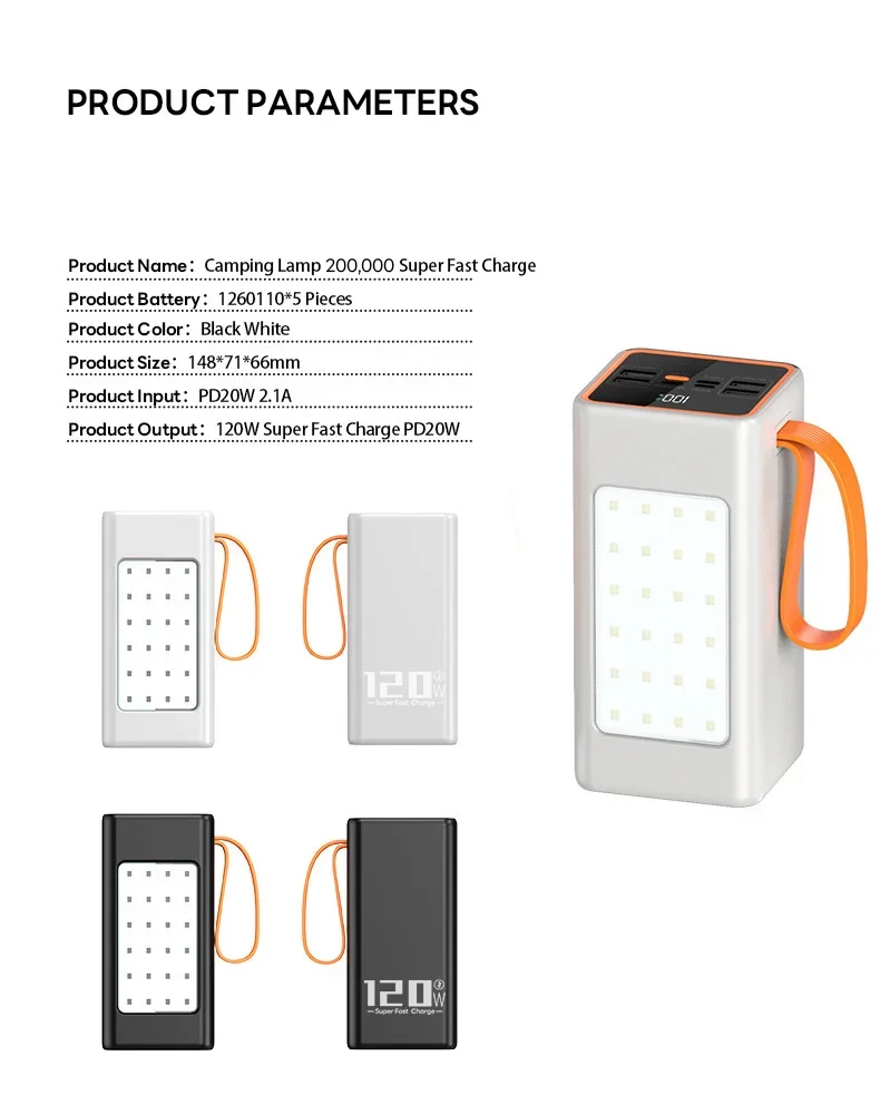 120W Power Bank Super Fast Charging 200000Mah Large Capacity W/ LED Mobile Power Supply for IPhone Huawei External Battery Pack 22 S84680c66cfd34f8c85355682c2370bcfD