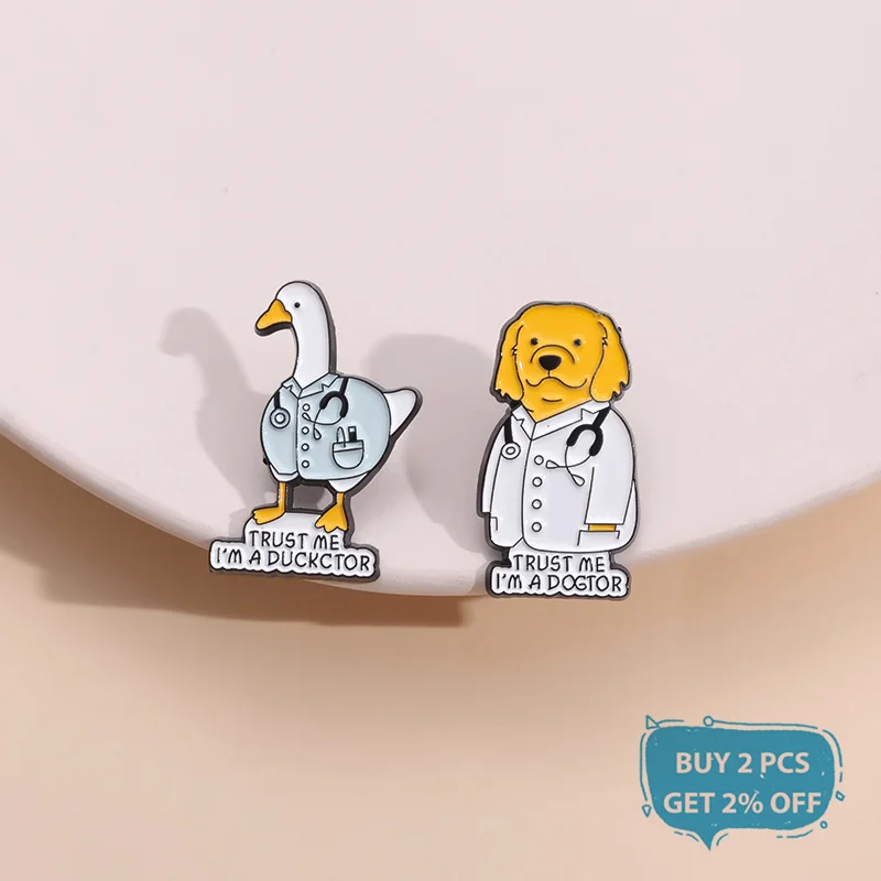 Trust Me I'm A Dogtor Enamel Pin Cartoon Animal Doctor Veterinary Brooches Lapel Badge Funny Jewelry for Nurse Medicine Student