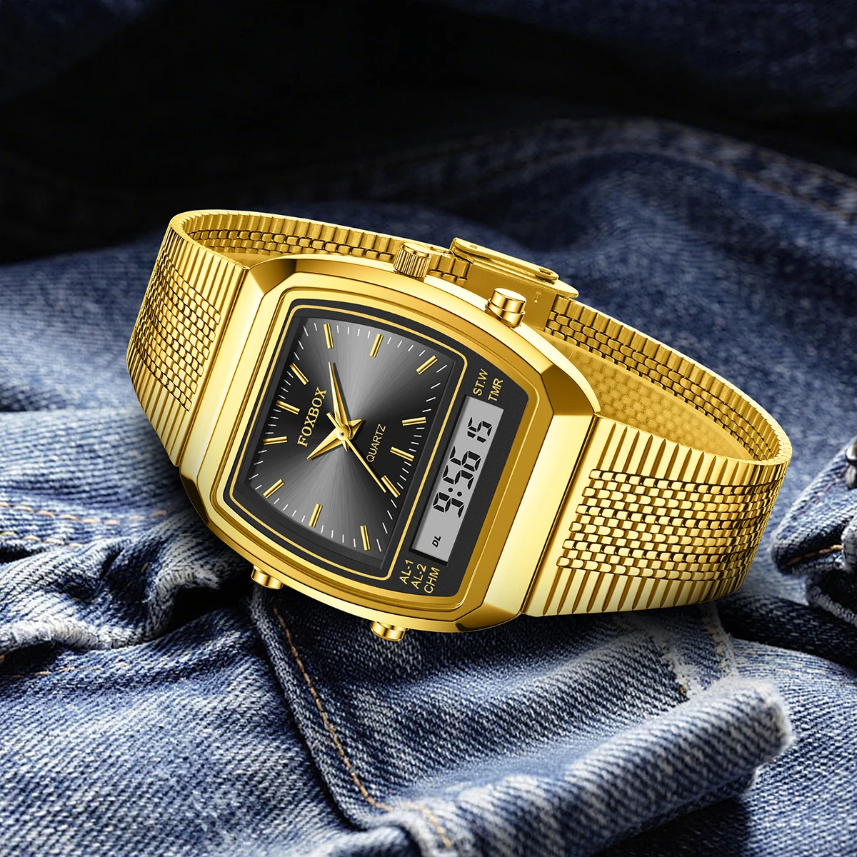 FOXBOX Fashion Ladies Quartz Watch Casual Waterproof Digital Watch For Women Simple Square Stainless Steel Luminous Watch Women