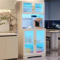 67" LED Storage Cabinet with Charging Station, Sockets & USB Ports For Kitchen Pantry, Microwave Hutch, Buffet Sideboard 1