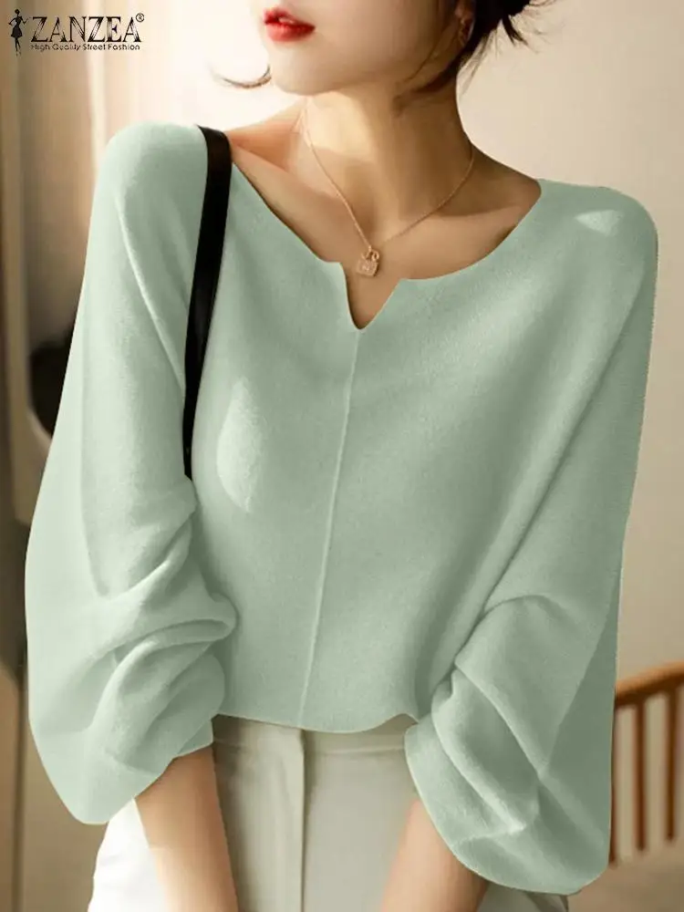 

Autumn Fashion V Neck Long Sleeve Shirt 2023 ZANZEA Elegant Office Lady Blouse Casual Solid Tunic Tops Femininas Blusas Chemise