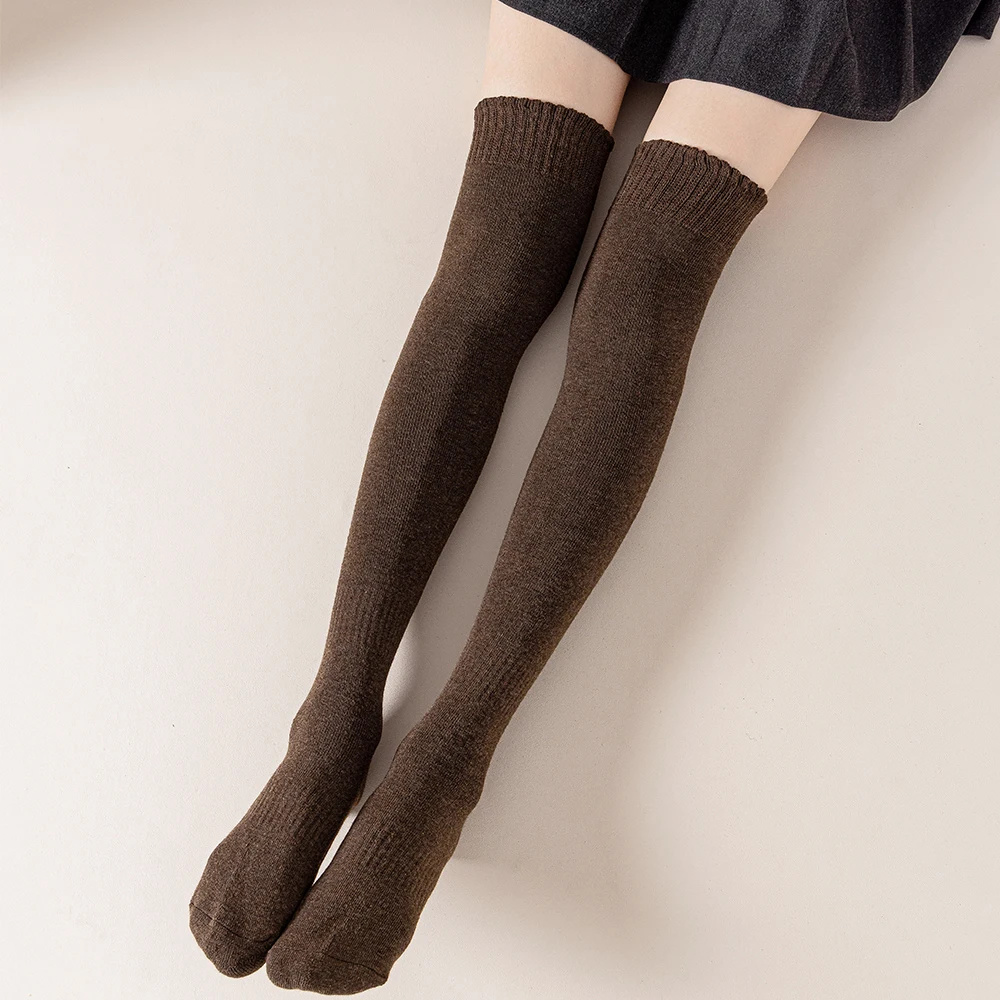 New Winter Women\'s Socks Thickened and Comfortable Terry Warm Knee Guard High Slender Black Beige Leg Over Knee Thigh Stockings