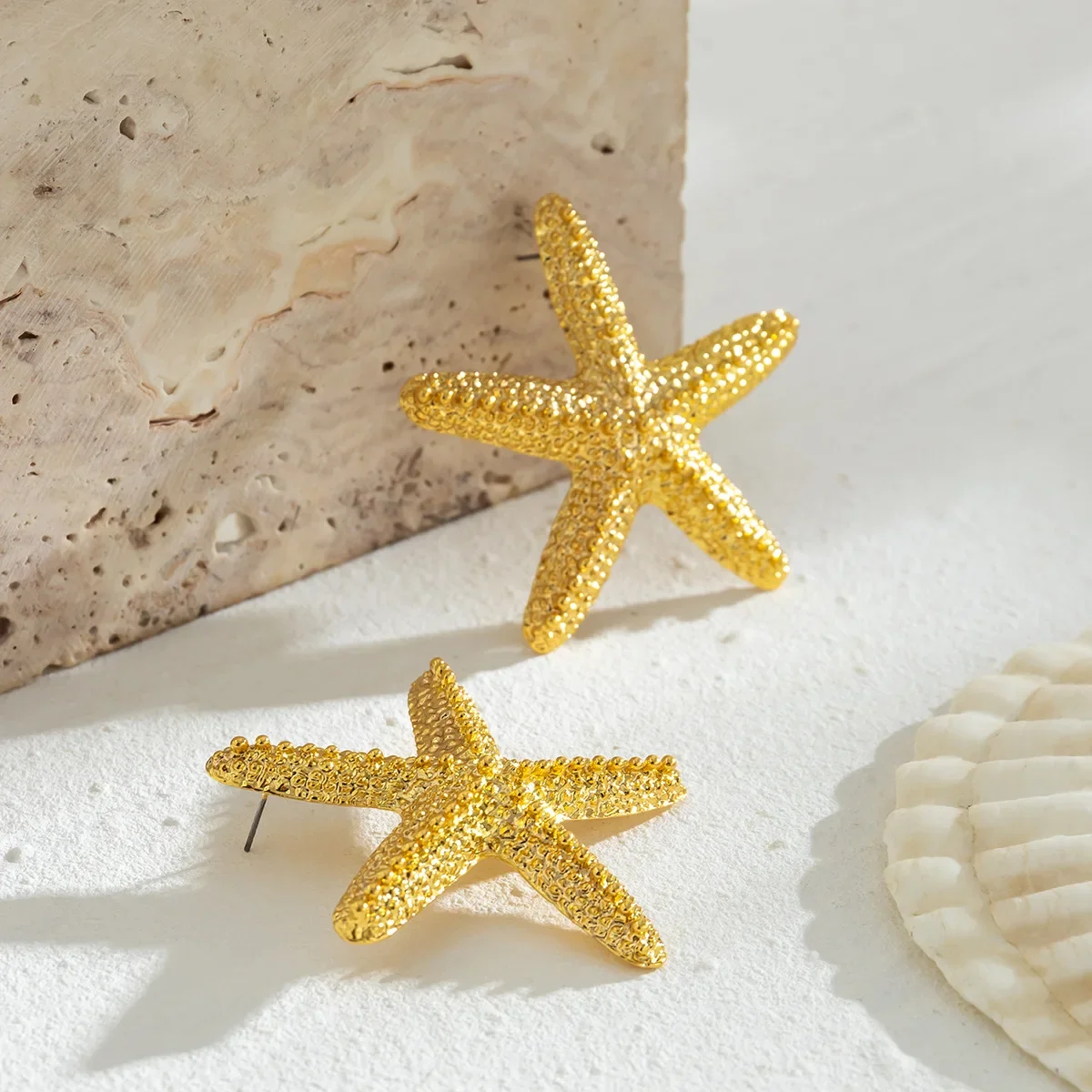 Gold Color Conch Starfish Seashell Earrings Boho Ocean Scallop Shell Ear Studs Statement Star Necklace Summer Beach Jewelry Gift