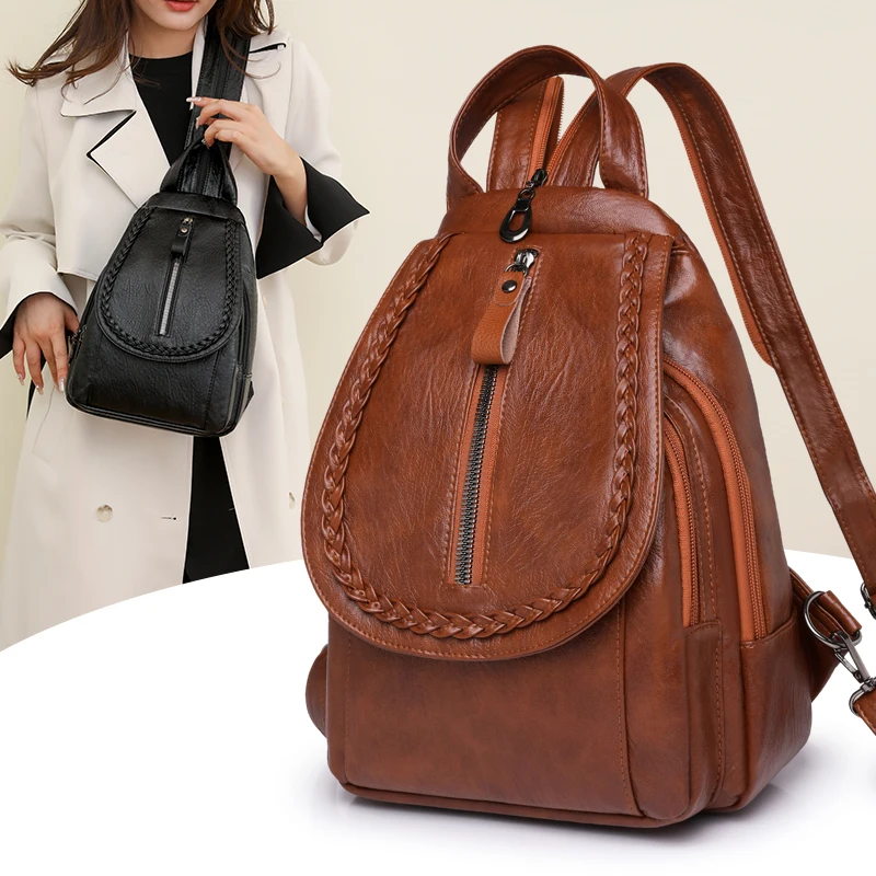 

High Quality Soft Leather Women Backpack Ladies Shoulder Bag Luxury Designer Casual Daypack knapsack Sac A Dos Girl Mochilas