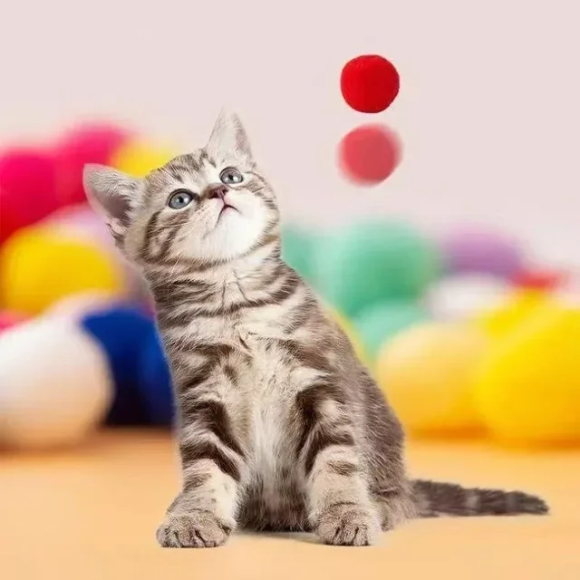 1Set Creative Interactive Launch Training Cat Toys Kitten Mini Pompoms Games Stretch Plush Ball Toy Cat Supplies Pet Accessories 6