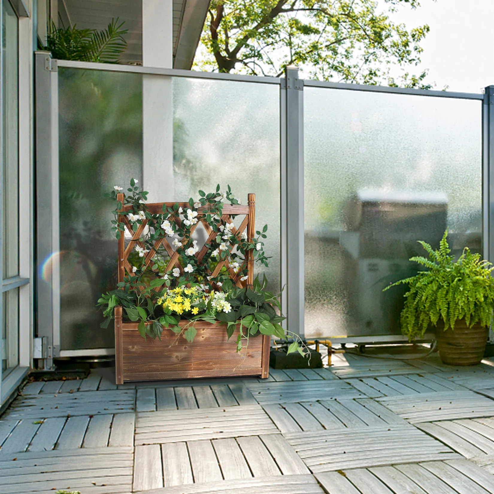 Raised Garden Bed with Trellis-Garden Box for Vine Climbing Plants Flower Free-Standing Raised Planter for Patio Indoor