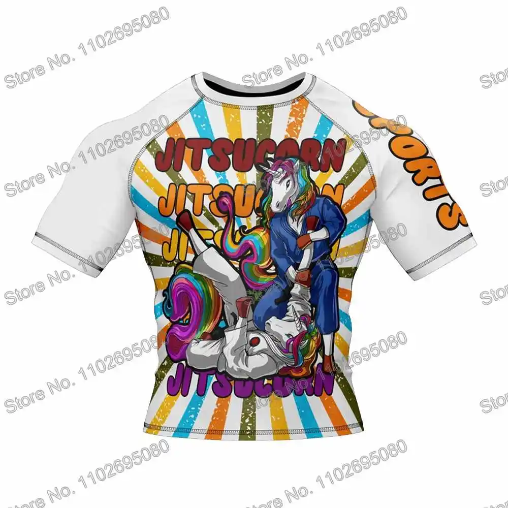 Unicorn Surf Clothing BJJ MMA Men Rash Guard Short Sleeve Diving T-Shirt Tight Swimwear Summer Beach Floatsuit Women GYM Tops