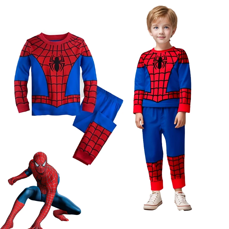 Kids Pajamas Set Superhero Spiderman Pyjamas Set for Toddlers Cartoon Long Sleeve Sleepwear Boys Girls Christmas Hero Cosplay Pajamas Homewear