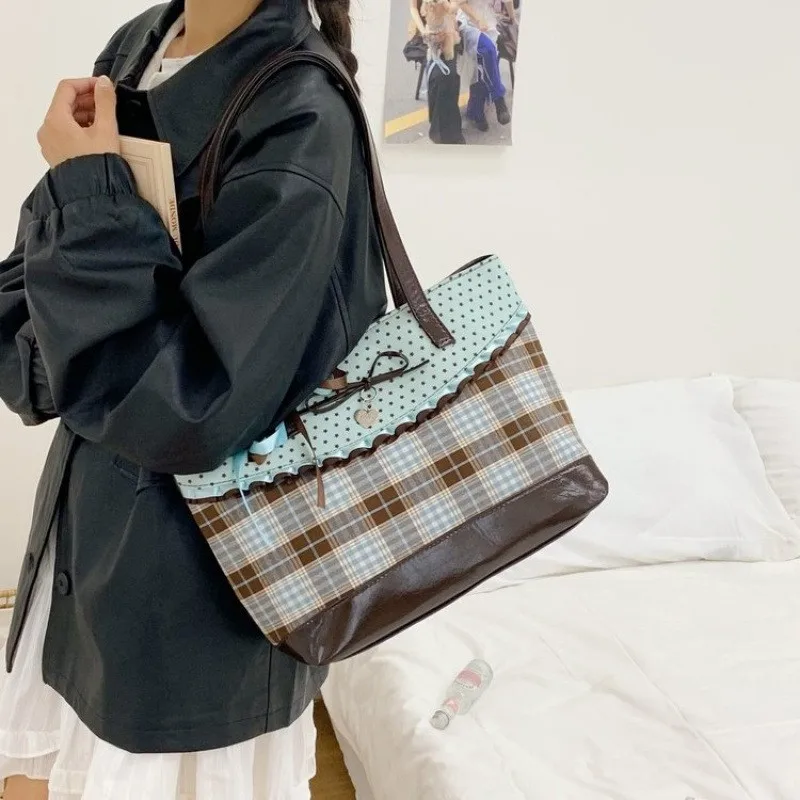Borsa a Tracolla con Pois e Fiocco, Borsa a Mano Semplice ed Elegante in Stile Coreano Y2k, Borsa da Spalla per Ragazze Dolci - immagine 6