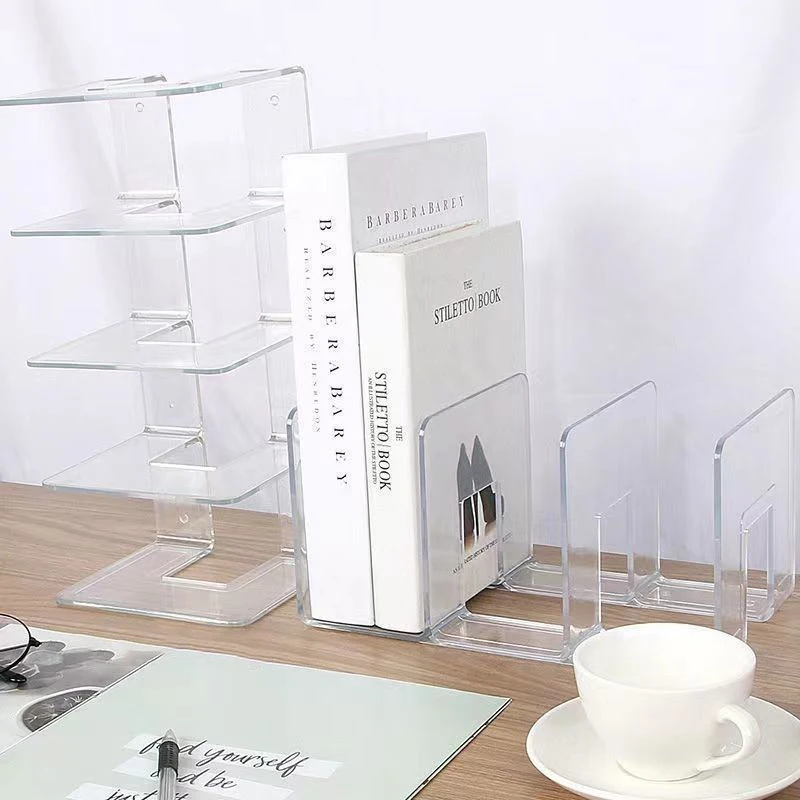 Storage racks Magazine holder File organizer 4 Grid Multi-Purpose Bookends Book Storage Stand Organizer Holder Desk Bookshelf for Book Cd Magazine File Office Supplies