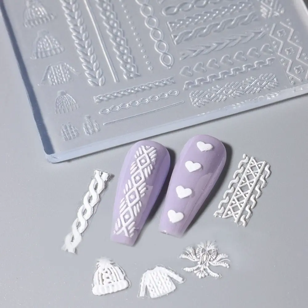New 3D Snowflake Nails Art Silicone Mold Pad Winter Sweater Relief Mould Gel Stencils Design DIY Nail Carving Manicure Tool