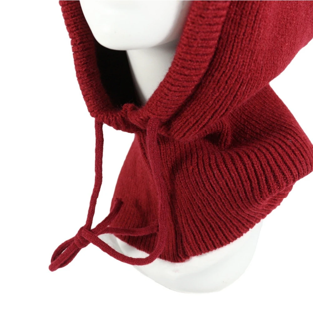 Gestrickte Sturmhaube Hüte für Unisex gefälschten Kragen Schal Kapuzen mütze für Frauen & Männer Gehörschutz mützen Winter verdicken warme Mützen – Detail 5