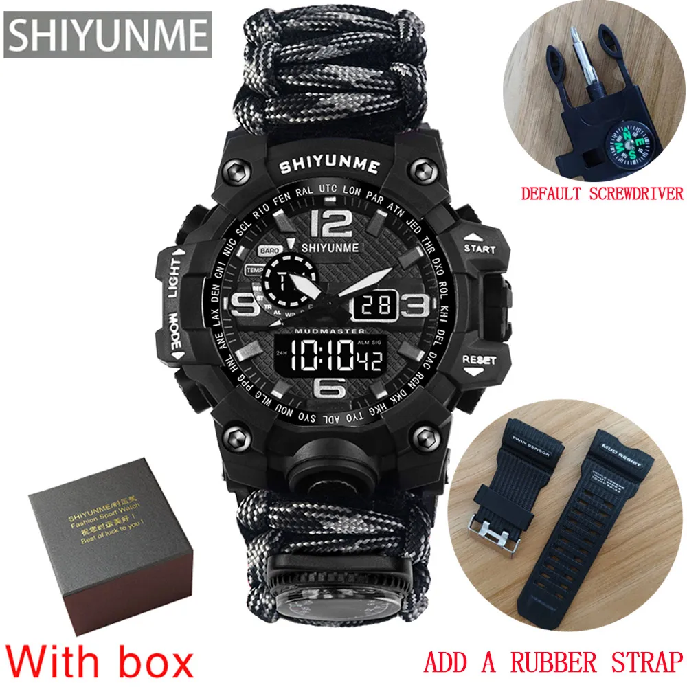 SHIYUNME Military Watch With Compass Waterproof Mens G Style Sports Watch Men LED Digital Dual display Watches Relogio Masculino 