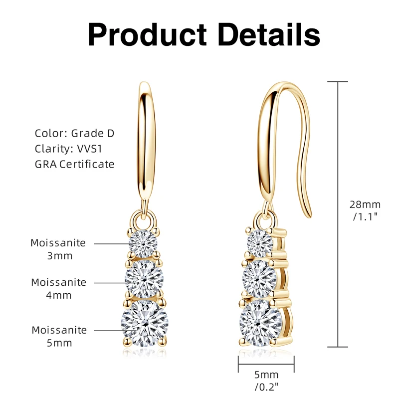 Orecchini Pendenti In Moissanite E Argento 925 – A Catena, Ipoallergenici, Fatti A Mano, Regalo Donna