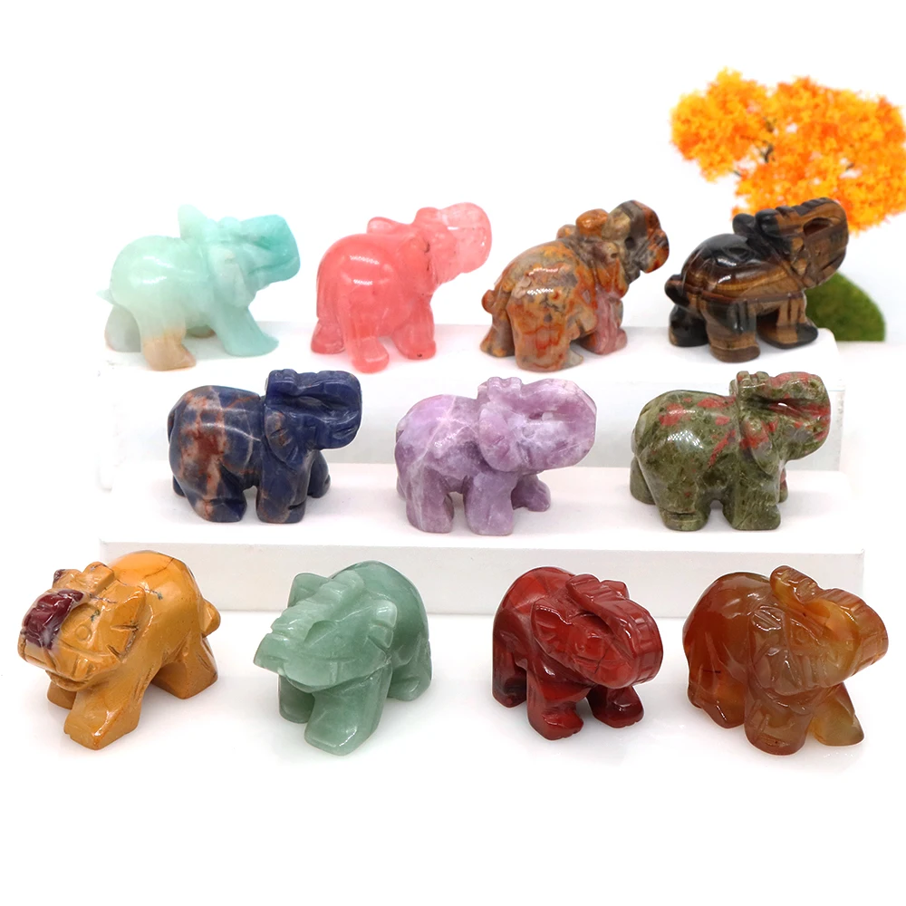 thumbnail image 1 of Estatua de elefante de la suerte de 1,5 pulgadas, Aventurina verde, amatista, piedra de cristal de cuarzo, estatuilla de Feng Shui de la fortuna, animales, decoración artesanal de chakras, 1 of 4