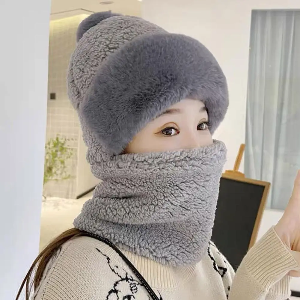 Winter Hats for Women 2024 New Autumn and Winter Collar Scarf Mask One Thick Warm Ear Protection Windproof Hooded Solid Color 4