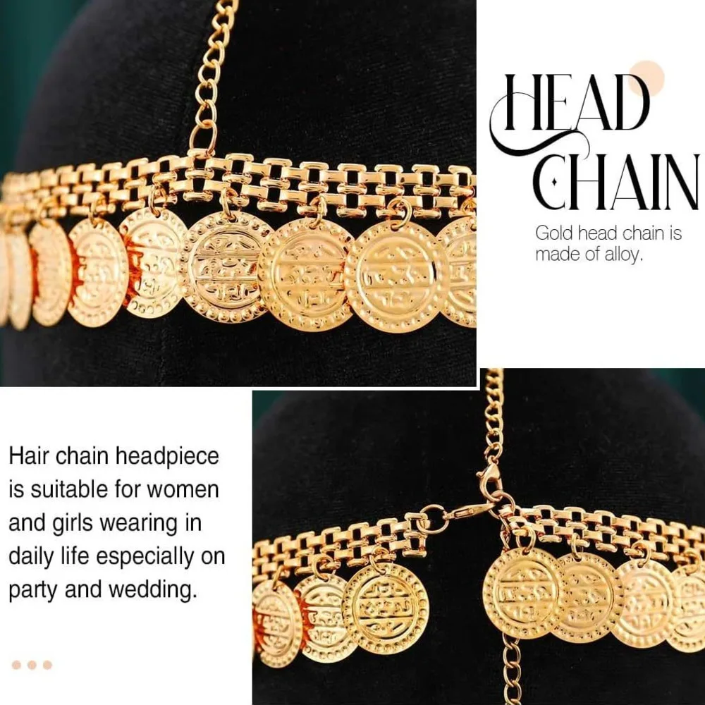 سلسلة جبين ذهبية بعملات دائرية – تاج شعر شرقي فاخر