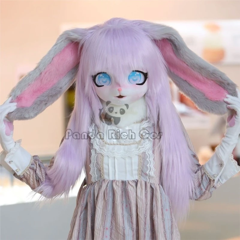 

Fursuit Kigurumi Mask Cosplay Furry Costume Sweet Lolita Lop Ear Rabbit Animal Doll Kig Paws Head Fursuit Women Cosplay Costume