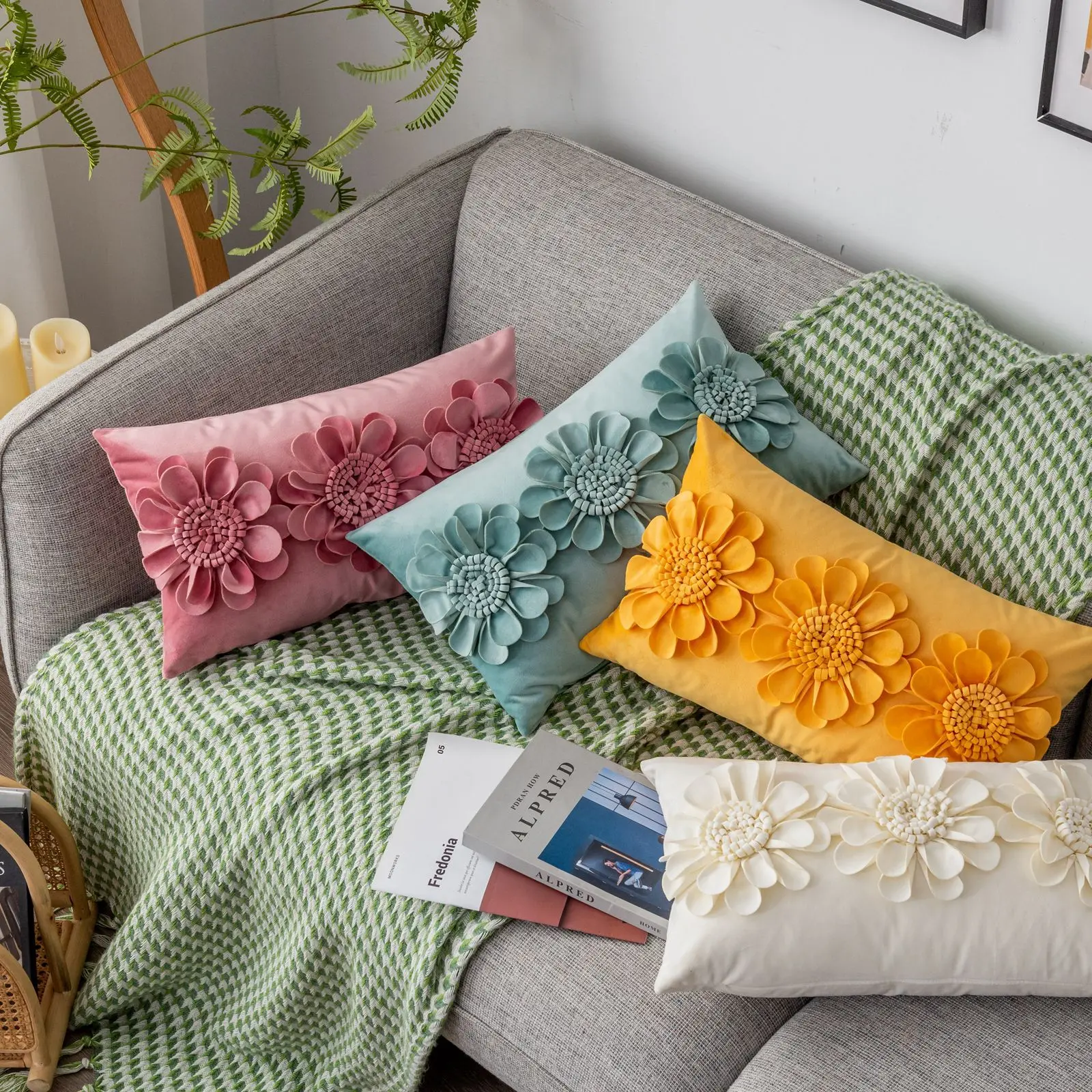 

30X50cm Pillowcase Decorative Pillows for Sofa Sun Flowers Stitching Pillow Case Rectangular Livingroom Decor Throw Pillowcase