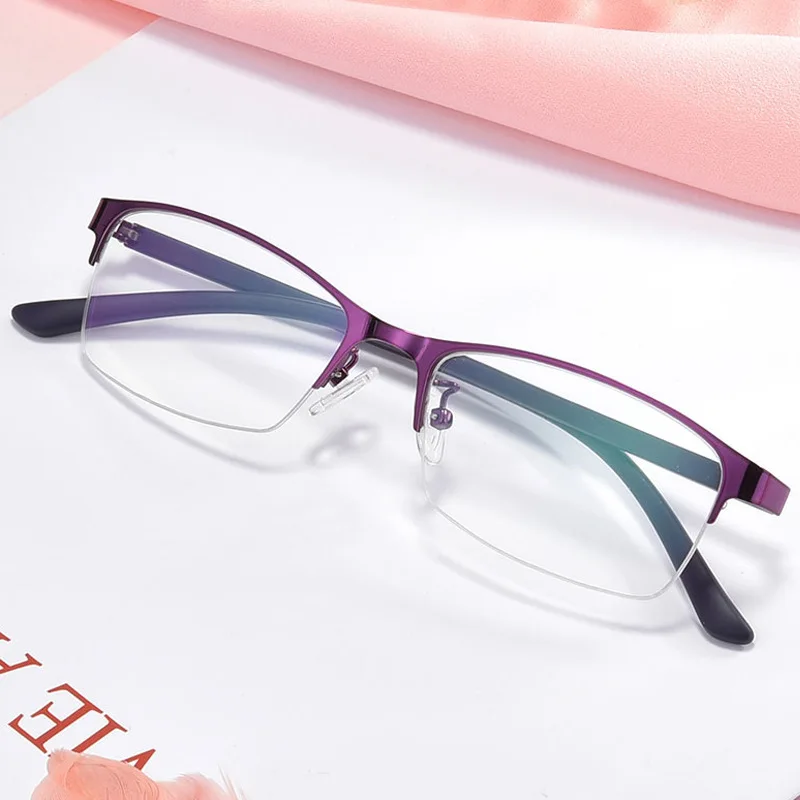 Myopia Glasses Women Metal Half Frame Prescription Eyeglasses Female Retro Anti Blue Light Optical Nearsighted Eyewear 0 ~ -6.0