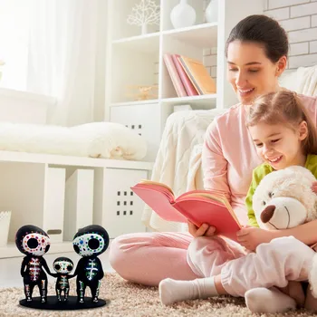 홈 장식 조각상, 송진 공예, 귀여운 설탕 해골 커플 입상, 테이블 장식, 수공예 송진 장식품 상품 이미지