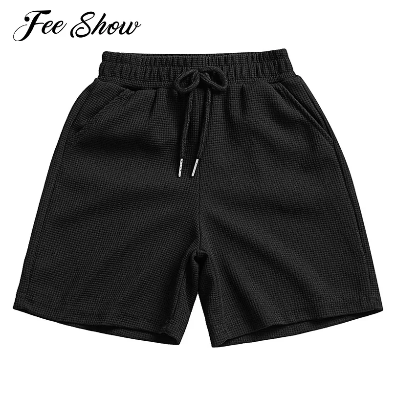 

Unisex Kids Girls Boys Solid Color Elastic Waistband Wide Leg Casual Shorts Bottoms Dry Quickly Loose Sport Shorts with Pockets