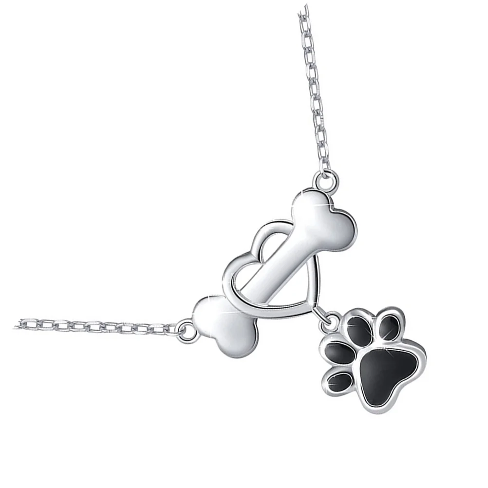 

Dog Bone Necklace Clavicle Paw Necklaces Heart-shaped Pattern Silver Pendant Love Miss Choker for Women