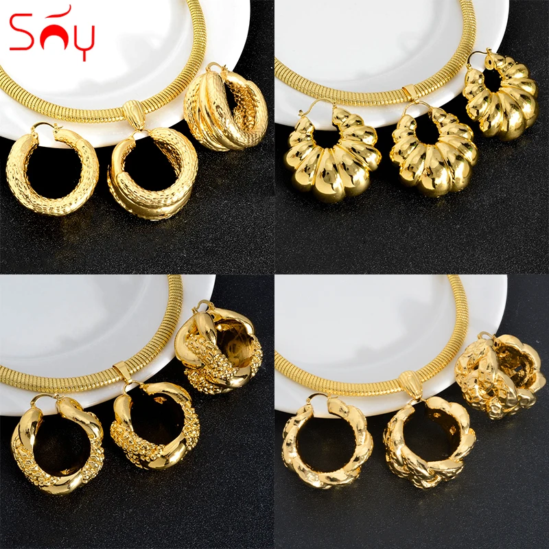 Sunny Jewelry Sets Copper Pendent Necklace Earrings Dubai 18K Gold Plated Spiral Circle Geometry Africa Women Wedding Party Gift