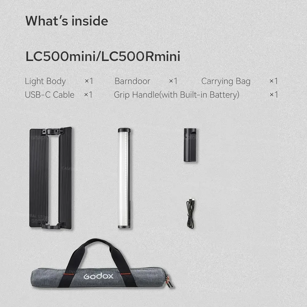 Godox 미니 LED 라이트 스틱, LC500R 미니 LC500, RGBWW LED 라이트 스틱, 2500K-8500K 색 온도, CRI 95
