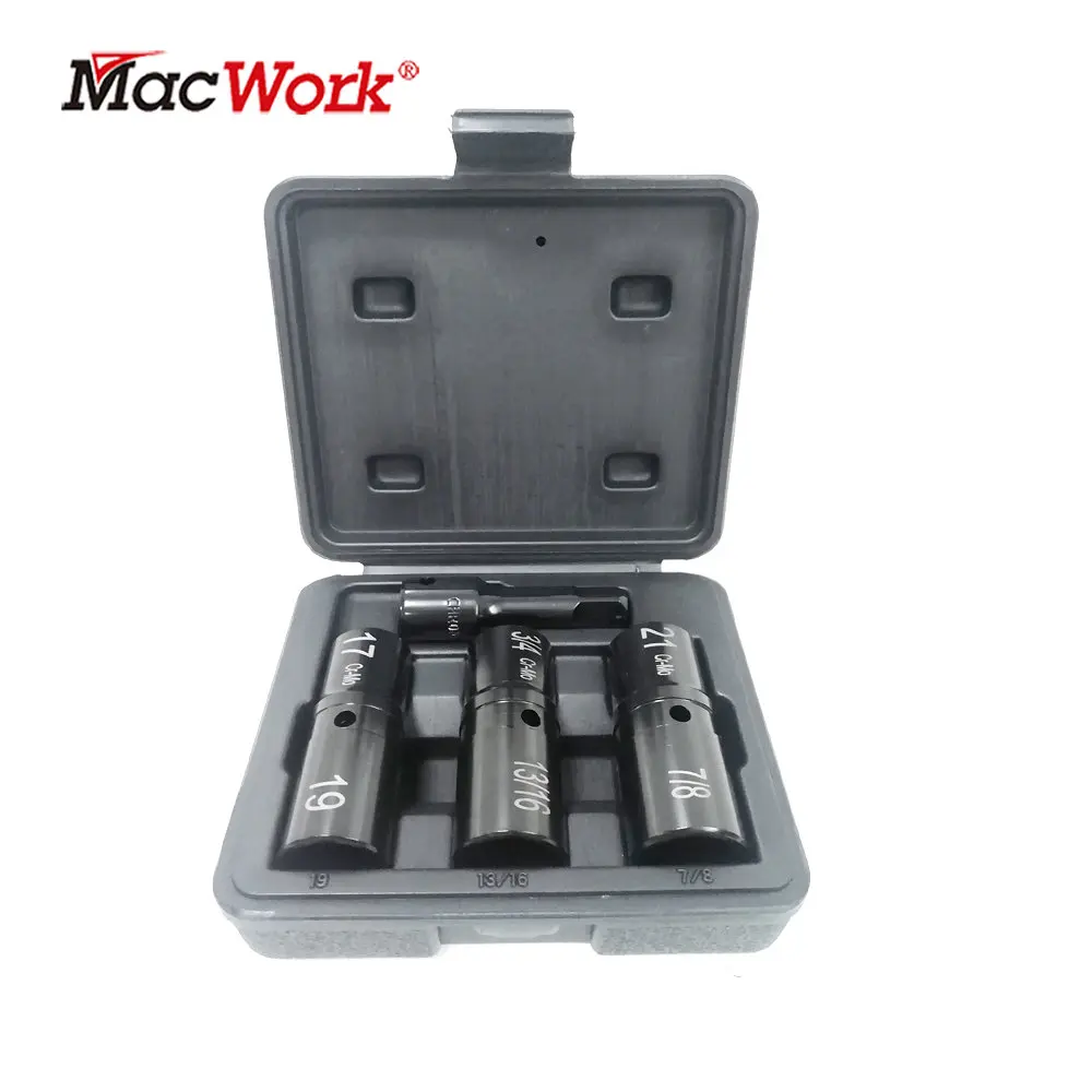 

Набор ударных головок MacWork, 4 шт., 6 гаечных головок, инновационный откидной дизайн, наиболее распространенный имперский и метрический