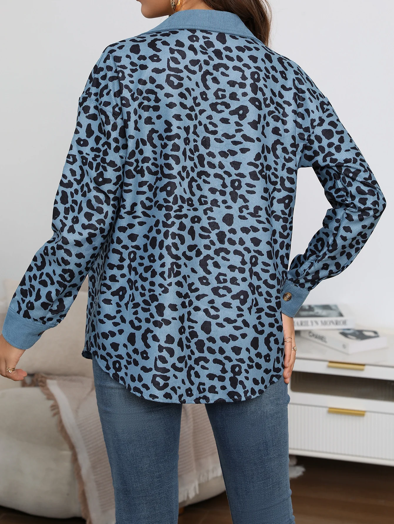 Vêtements à manches longues College léopard pour femmes, bouton, mode européenne et américaine, transfrontalier, Amazon, automne, hiver, nouveau, 2024