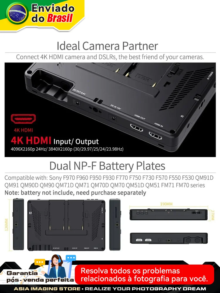 FEELWORLD LUT7 Camera Monitor 2200nits Touch Screen 7 Inch 4K HDMI Monitor with Waveform Histogram VectorScope Mode