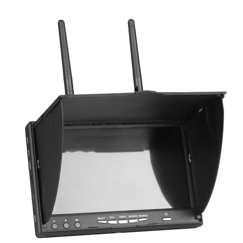 Moniteur FPV 7 pouces 5.8GHz avec DVR, connecté à une batterie et une caméra
