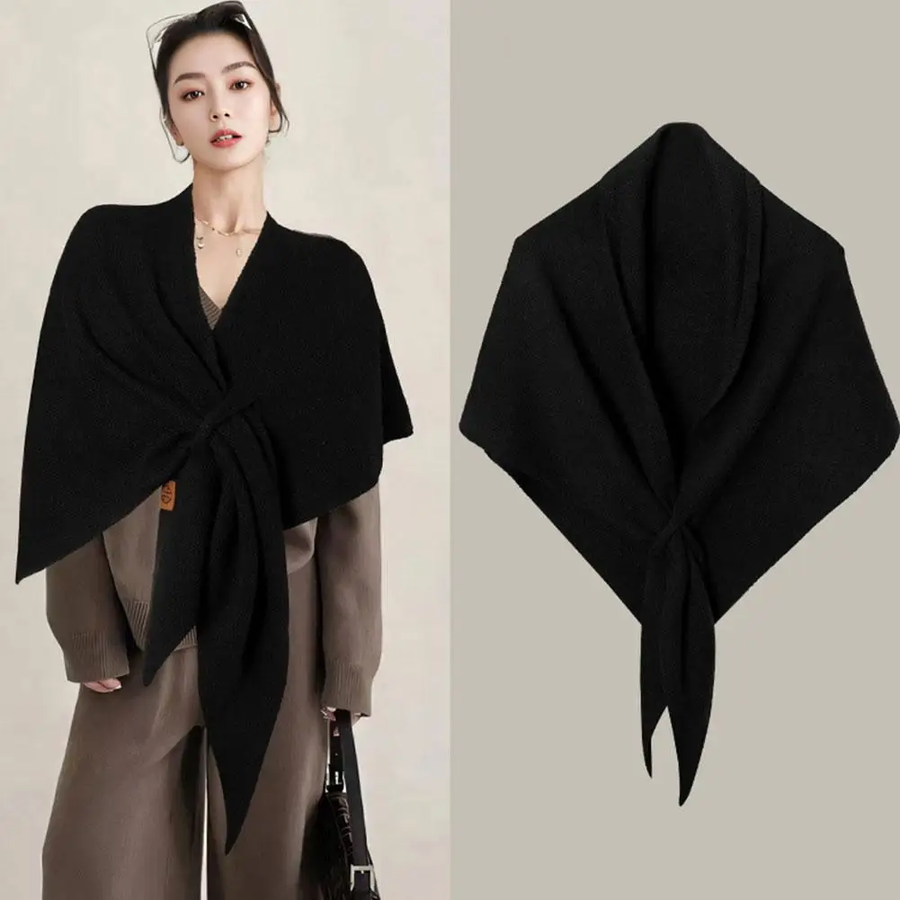 Womens Retro Triangle Shawl Cape Solid Color Scarf