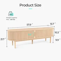 TV Stand for 65" TV, Mid-Century Modern 58" Entertainment Center with Sliding Tambour Door and Storage Cabinet, Cruve 2