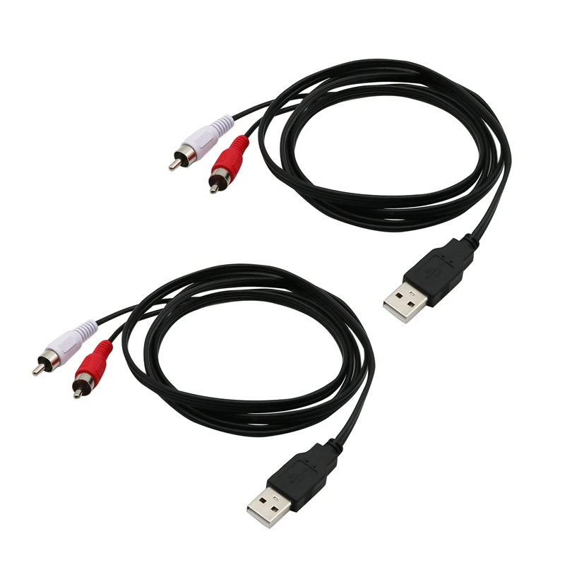 2X 1.5M USB A Male To 2X Rca Phono Male Av Cable Lead Pc Tv Aux Audio