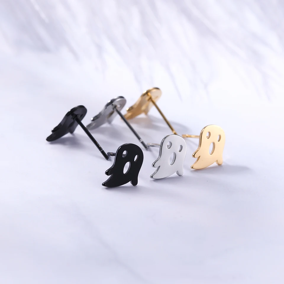Orecchini A Clip Halloween A Forma Di Zucca E Fantasma - In Acciaio Inox Con Sacchetto Di Velluto