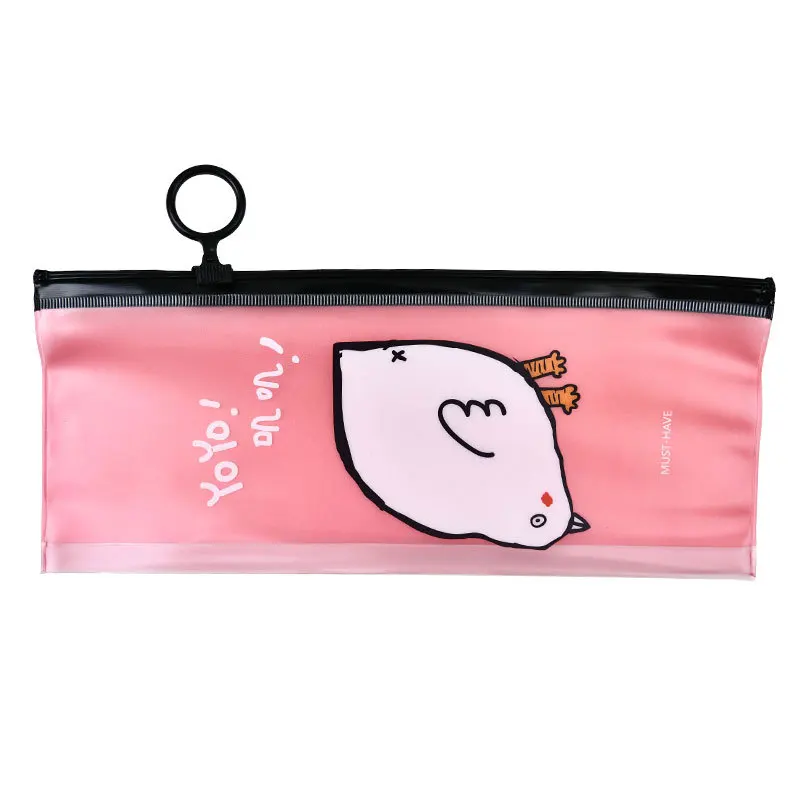 

Kawaii PVC Plastic Pen Pencil Case Cute Cartoon Chick Print Zipper Handbag School Office Supply Student Creative Stationery Gift